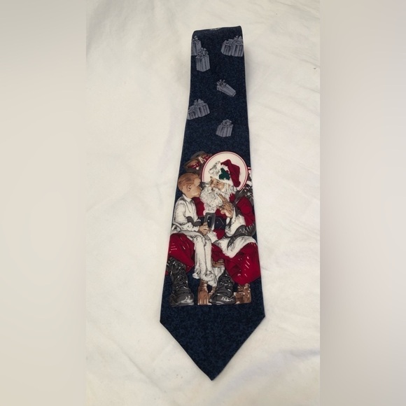 Saturday Evening Post Neck Tie 100% Silk Santa Christmas Kid on Santas Lap 1996 - Picture 12 of 16